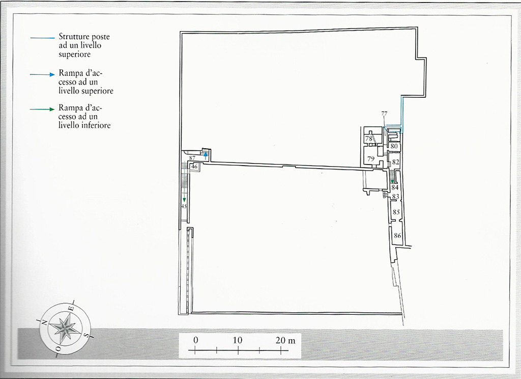 71622 Second lower floor plan VII .16.22 Pompeii. Casa di Fabio Rufo or House of M Fabius Rufus. Planimetra del secondo piano sottostante. Plan of second lower floor.
Plan M. Notomista and E. Piccirilli.
See Aoyagi M., Pappalardo U., 2006. Pompei (Regiones VI-VII) Insula Occidentalis. Napoli: Valtrend, p 271, Tav. 10.